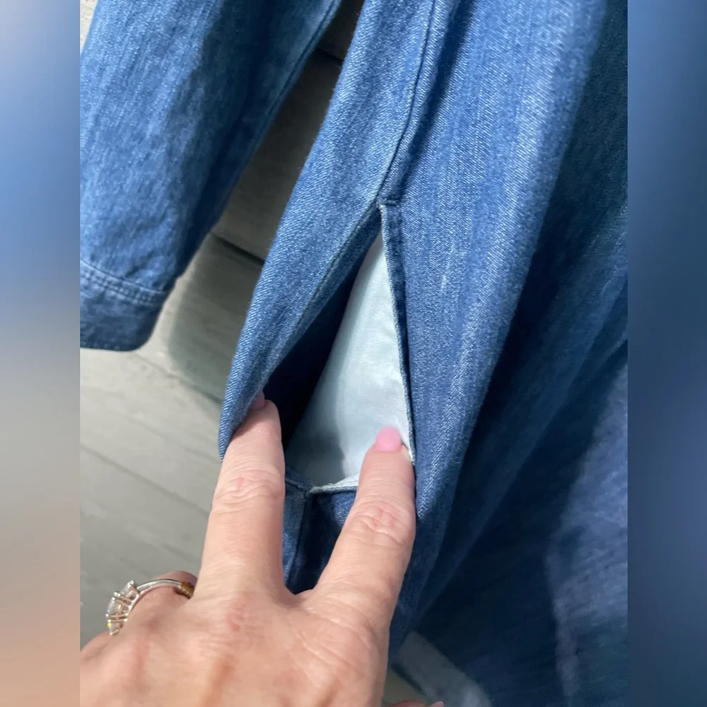 White House Black Market Long Sleeve Denim Button Up Jean Dress Sz 00 - Picture 9 of 15